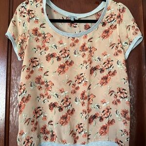 Charlotte Russe Floral Short Sleeve Top - Tan and Orange